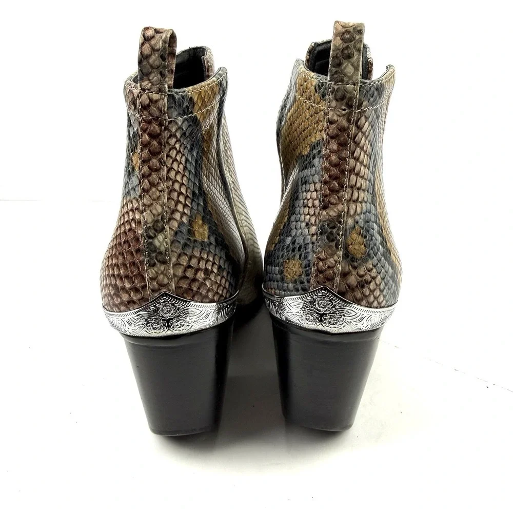 Jeffrey Campbell Cromwell Ankle Boots 9 Snakeskin Leather Slip On Cutout Bootie